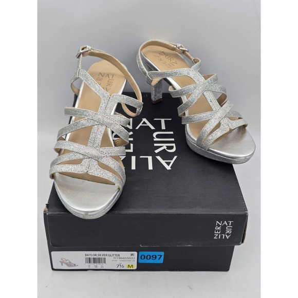 Naturalizer Shoes - Naturalizer‎ Women's Baylor Dress Sandal Silver Glitter Heels - Sz 7.5 Good